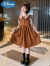 迪士尼女童套装裙春秋装公主裙时髦洋气娃娃领连衣裙中大童衬衫裙两件套 图片色 130cm