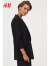 H&M女装西装新款时尚七分褶袖无扣直筒休闲外套0839332 黑色 160/88