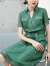 颜域复古短袖蕾丝连衣裙新款夏季简约显瘦薄款气质中长款裙子 绿色 S/36