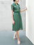 颜域复古短袖蕾丝连衣裙新款夏季简约显瘦薄款气质中长款裙子 绿色 S/36