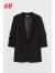 H&M女装西装新款时尚七分褶袖无扣直筒休闲外套0839332 黑色 160/88
