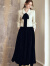 ROEYSHOUSE罗衣复古丝绒黑色高腰半身裙冬装新款优雅大摆褶皱裙子09785 黑色 2XL