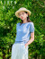 犁人坊气质简约法式短袖针织衫2024春夏季女装设计感撞色圆领上衣 38灰蓝 S
