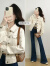 茵曼100%纯棉设计感前袋牛仔外套2024春女装新款宽松显瘦显高短款上衣 米白色 M