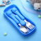 儿童卡通304不锈钢勺子叉子宝宝便携式婴儿学吃饭勺训练餐具套装 蓝色