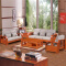 实木沙发组合布艺沙发现代简约新中式沙发1+2+3+茶几+方几/海棠色#806