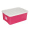 爱丽思IRIS 收纳箱塑料彩色透明整理箱大号储物盒带盖 （约60L/63*40*32cm）透明粉1只装
