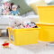 茶花 塑料收纳箱整理箱底部带滑轮玩具储物盒百纳箱 黄色58L三只装