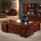 办公家具老板桌总裁桌大班台办公桌油漆实木贴皮经理桌2.4米+6门书柜+老板椅