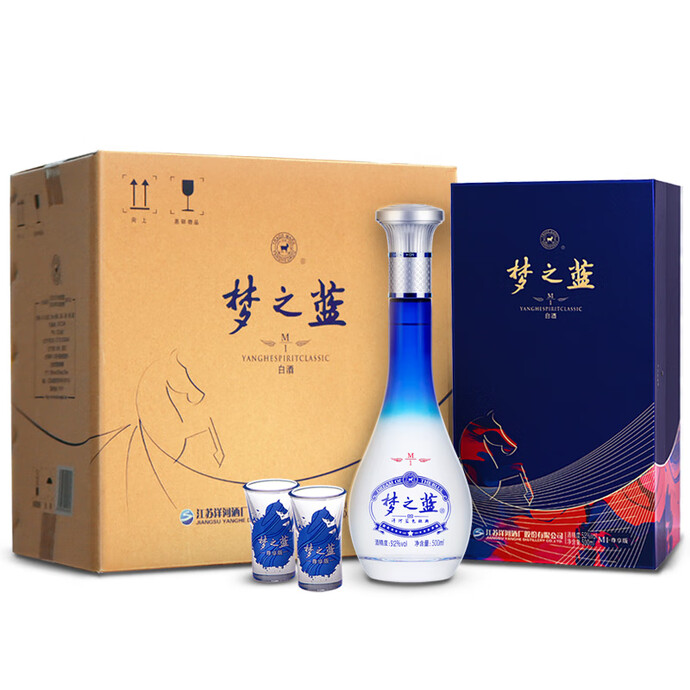 洋河 梦之蓝 M1 52度白酒精装尊享版（带酒杯） 500ml*4瓶 多重优惠折后￥1036 赠洋河晶之藏52度500ml*2瓶