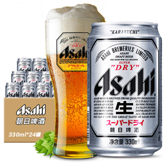 Asahi 朝日 超爽啤酒 330ml 24听 *2件 下单折后￥158