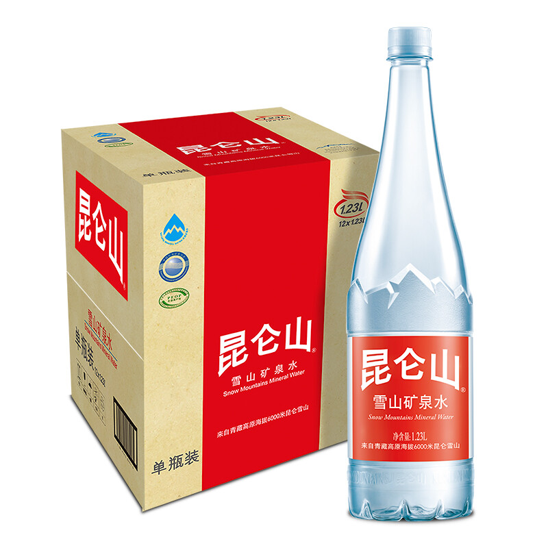昆仑山 雪山矿泉水 1.23L*12瓶*4件 双重优惠折后￥196.8