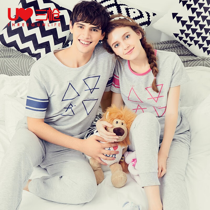 三枪旗下 ElsMorr 春夏短袖中裤家居服套装 双重优惠折后￥39包邮 男、女多款可选