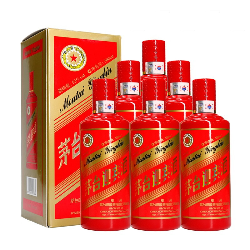 茅台 迎宾酒 迎宾中国红 53度白酒 500ml*6瓶 京东优惠券折后￥718