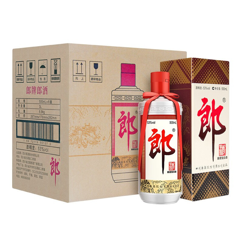 郎牌郎酒 53度 酱香型白酒 500ml*6瓶 双重优惠折后￥1350.25