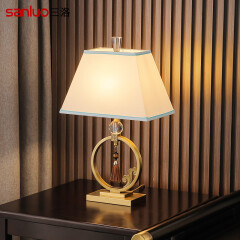 三洛（SANLUO） 新中式全铜台灯卧室床头灯创意复古酒店客厅书房装饰台灯具 铜本色+含LED三色变光灯泡