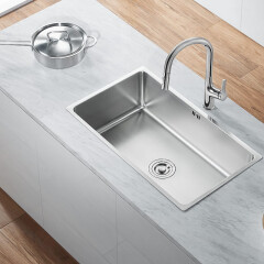惠达（HUIDA）卫浴厨房304不锈钢单槽大排水量易洁窄边一体式水槽 HWS5503-D01SS水槽（不含龙头）