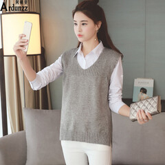 女新款春秋中长款宽松V领前短后长毛衣马甲背