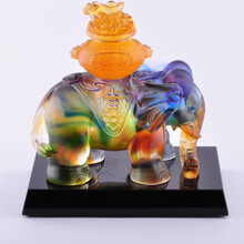 炳辰翰 琉璃双大象对象摆件 公司酒店开业前台