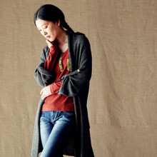 初语 2014秋季新款 几何层峦色彩鲜艳开衫毛衣