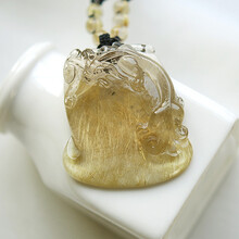 隆晶 招财避煞 天然水晶 金发晶 雕刻貔貅 斧头