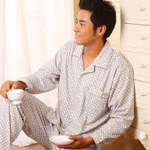帅气<em>静韵</em>棉质格子长袖<em>男士睡衣</em>家居服套装<em>睡衣</em>