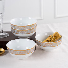 京东超市红叶 陶瓷碗景德镇餐具陶瓷面碗饭碗中式6英寸汤碗4个装伊丽莎白