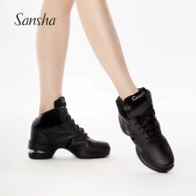 三沙（sansha） 成人运动舞蹈鞋真皮中帮中跟气垫软底广场舞现代舞鞋跳舞H52LPI 黑色-猪pi 37