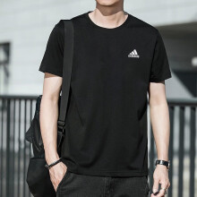 阿迪达斯（adidas） 短袖T恤男装夏季新款跑步健身训练透气舒适休闲运动衫上衣 IC9282/阿迪小标/黑色  M