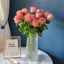 九月生香槟玫瑰花5支仿真花假花花束塑料花绢布植物客厅装饰插花