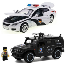 合金回力声光四开门汽车模型玩具车儿童玩具 装甲车特警 m6警车( 驾驶