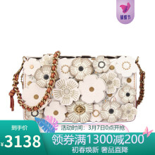 coach白色花朵包包,coach限量版立体花朵包 coach蔻驰女包 专柜款时尚女士单肩斜挎玫瑰贴花小方包 白色花朵38197