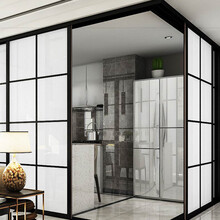 转角隔断90度推拉门/开放式厨房门/钛合金定制窄细边框极简玻璃门