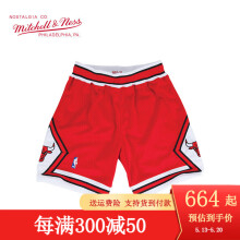 MITCHELL & NESS复古篮球裤 AUTHENTIC球员版刺绣 NBA公牛队短裤 MN男运动裤 97赛季-红色 XL