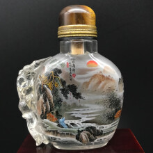 天然水晶鼻烟壶纯手工老货古玩清代丁二仲款人物纹水晶