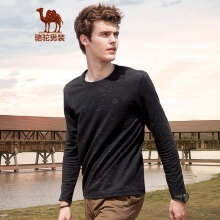骆驼（CAMEL）男装 春夏青年纯色圆领长袖t恤衫日常休闲上衣男潮 黑色 XL
