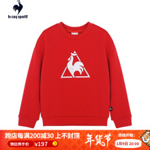 乐卡克法国公鸡简约大气logo印花圆领套头衫卫衣儿童 红色 120