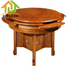 实木折叠餐桌椅泰国进口橡胶木 大圆桌折叠旋转餐桌省空间家用新中式