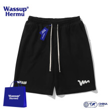 WASSUP HERMU美式纯色运动篮球短裤男士夏季宽松休闲青少年情侣五分沙滩中裤子 黑色 XL（建议145-165斤）