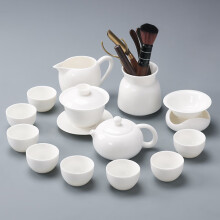 静瓷斋德化白瓷羊脂玉功夫茶具套装 中式简约薄款家用送礼礼盒装茶杯 夏雪西施壶 13头