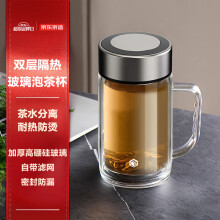 京东京造双层玻璃杯高硼硅茶水分离泡茶杯春节送礼大容量水杯500ml