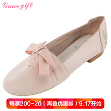 grace gift迪士尼爱丽丝蝴蝶结单鞋女羊皮刺绣平底鞋少女心女鞋春