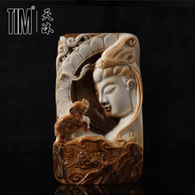 tim猛犸象牙咖料吊坠赤子大师精雕普贤菩萨咖色牌子文玩项链挂件 【04