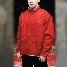 耐克（Nike）男装外套春新款运动服加厚保暖上衣宽松防风休闲摇粒绒夹克 FD4057-126新年红双面穿  S