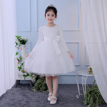 2017新款儿童连衣裙秋季中大童女孩公主裙小女孩裙子婚纱裙 白色长袖