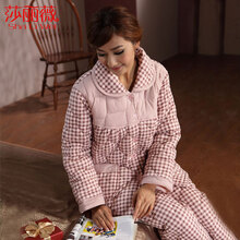 莎丽薇家居服套装冬季纯棉加厚睡衣夹棉格子女