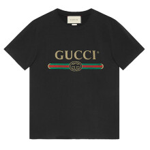 古驰gucci 新款 男士经典gucci字母装饰圆领短袖t恤 440103 黑色