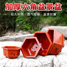 简约塑料花盆六角盆景花盆加厚特大号多肉花盆绿箩花盆带托盘 白色