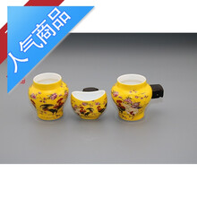 景德镇高档红釉黄釉贴花画眉鸟碗鸟食杯鸟罐杯把装好收到即用sn5641