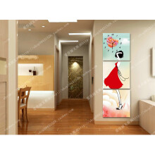 现代客厅装饰画 三联走廊玄关挂画 水晶无框画艺术挂钟静音 美女 如图